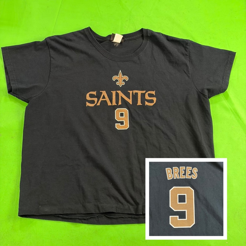VTG Y2K New Orleans Saints Drew Brees #9 Reebok T-Shirt Womens 2XL Black NFL Tee